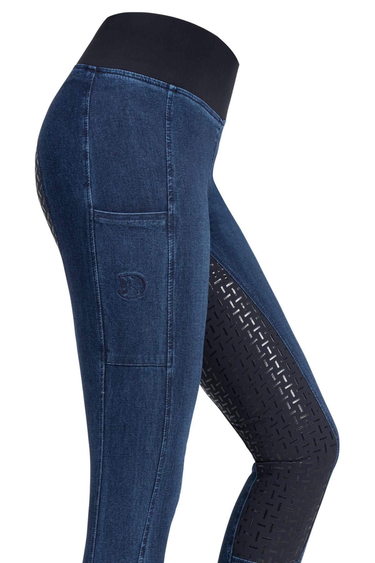 RIDERS CHOICE - Leggings de equitación de Mezclilla para Mujer con Relleno de Silicona y Bolsillo para teléfono móvil - Colección RidersDeal para Jinetes