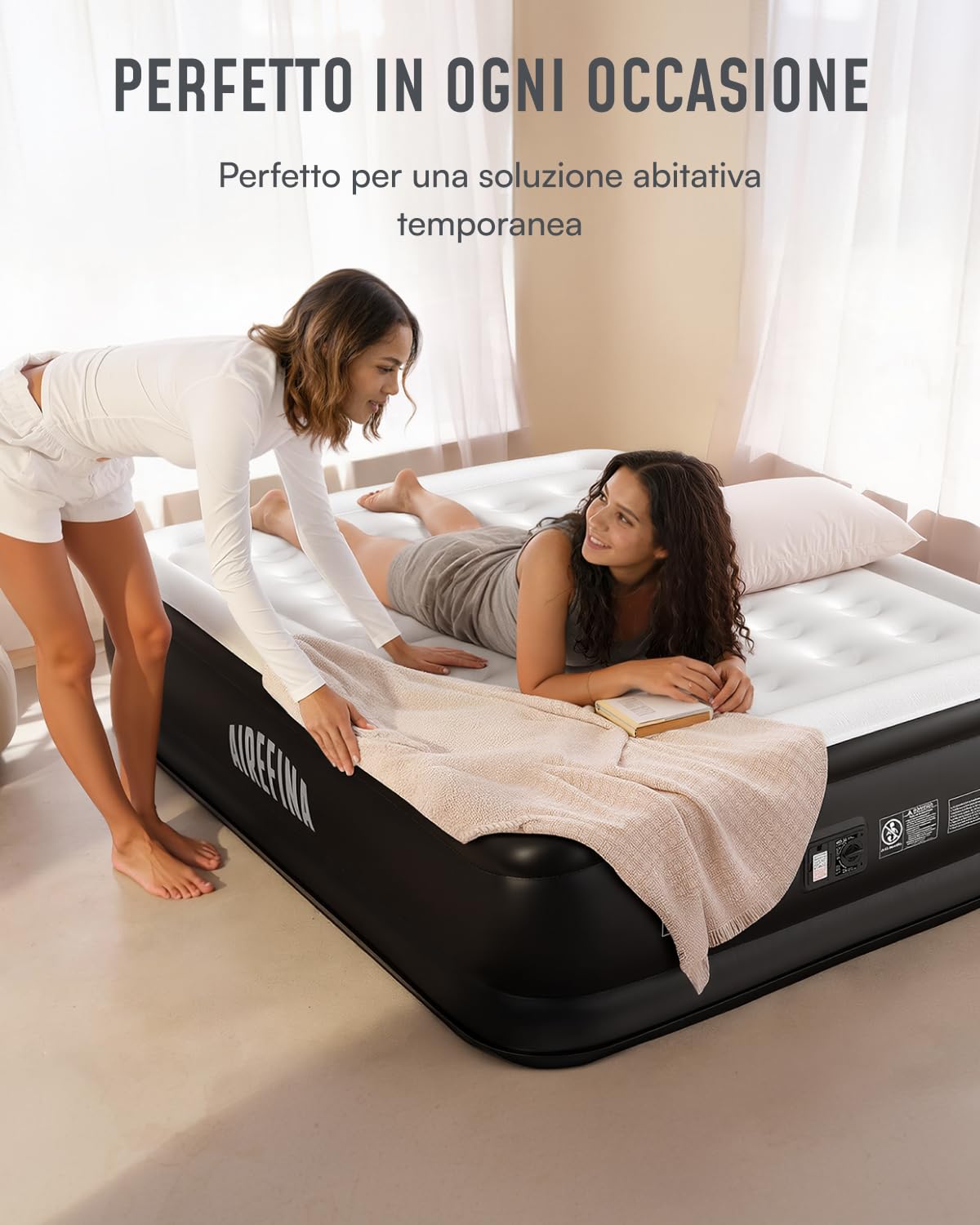 Airefina Materasso Gonfiabile Matrimoniale, Letto Gonfiabile con Pompa Integrata, Materassino Gonfiabile per Casa, Ospiti o Campeggio, Comodo e Resistente 152 x 203 x 46 cm