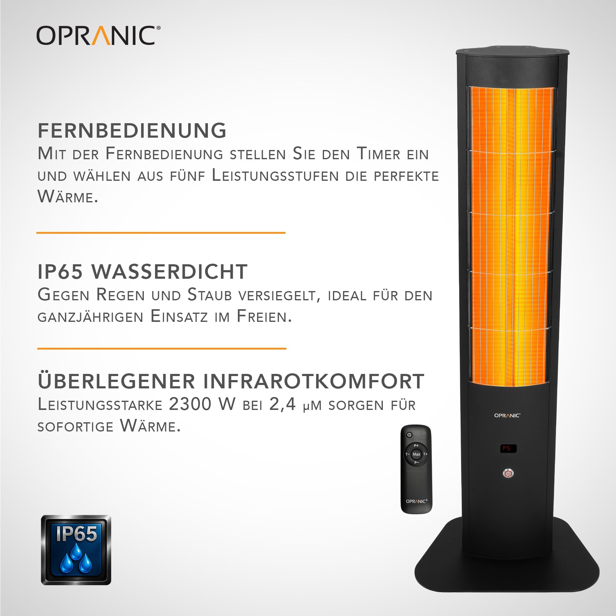 THOR S70 Infrarot Heizstrahler Terrasse mit Standfuß, 2300 W Standheizstrahler IP65, 5 Stufen, Timer & Fernbedienung, Terrassenheizer (Tiefschwarz mit Haube, 2300 Watt)