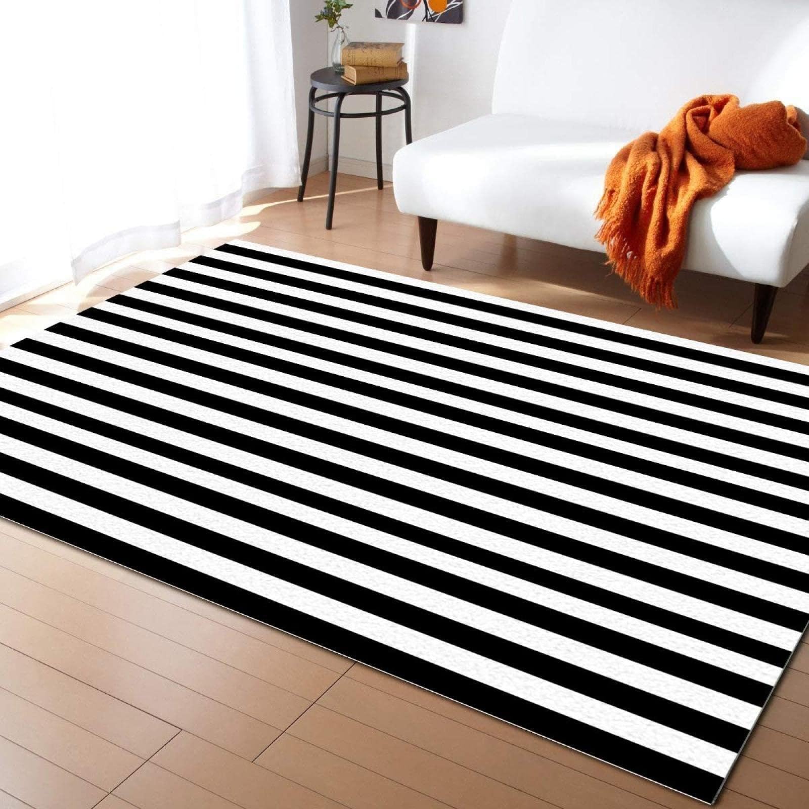Schwarz-weiße künstlerische Streifen Teppich schwarz und weiß gestreift Bodenteppich, Fußmatte, Wohnzimmer, Heimdekoration, Teppiche für Kinder, Jungen, Mädchen, Schlafzimmer, 100 x 150 cm