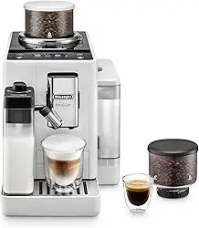 De'Longhi Máquina de café expresso automática Rivelia com moedor e espumador de leite, cafeteira multifuncional, café quente e gelado, cappuccino, sistema de troca de feijão, moedor