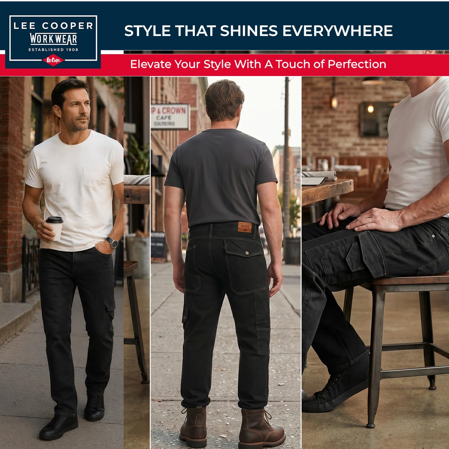 Lee Cooper Vaqueros Cargo Hombre Regular Fit – Pantalón Denim Stretch Multi Bolsillos, Jeans Trabajo Carpenter Resistente Workwear Construcción