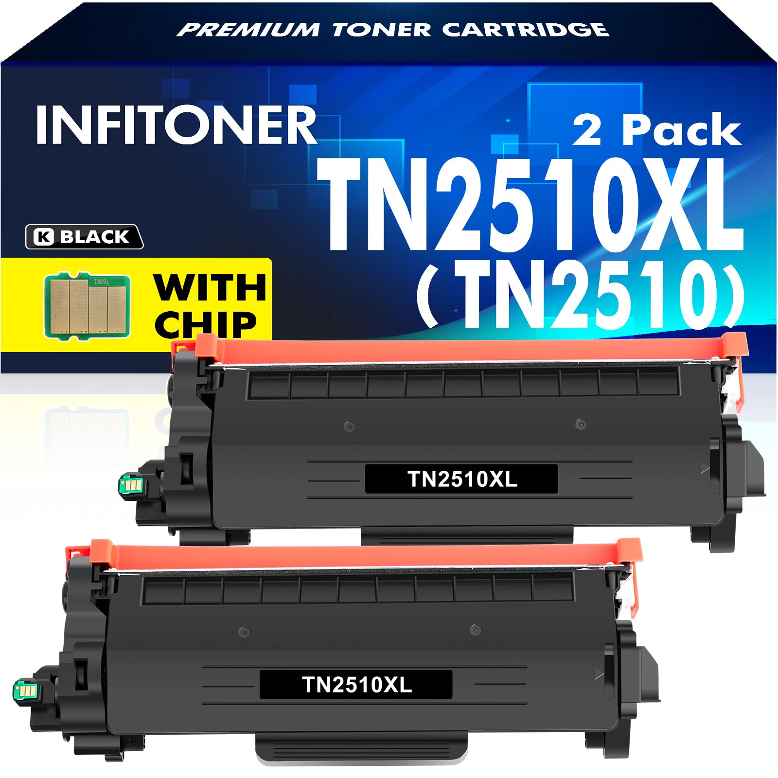 TN2510XL TN2510 Cartouche de Toner Remplacement pour Brother TN 2510 pour HL-L2400DWE HL-L2400DW MFC-L2800DW DCP-L2620DW MFC-L2860DWE DCP-L2627DW Imprimante (Noir, 2-Pack)