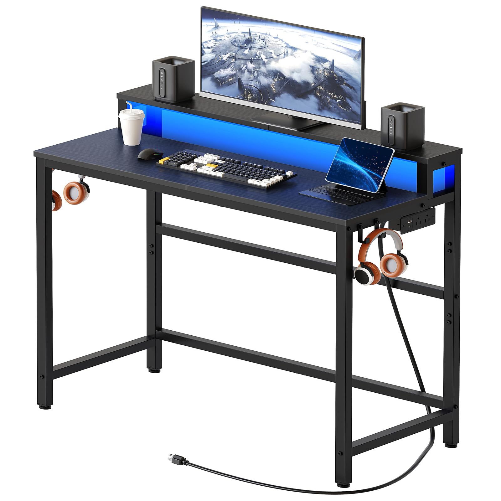 Bureau d'ordinateur YATINEY avec LED et prise pour bureau à domicile
