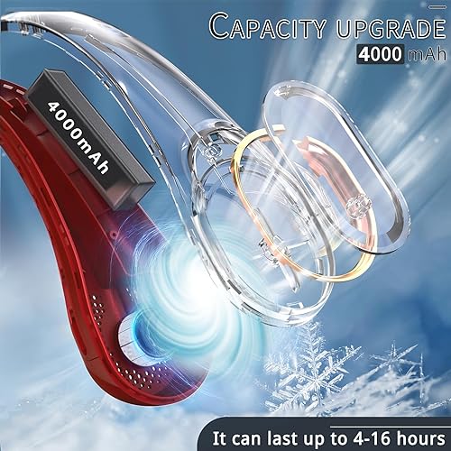 Miniatura 4 de Ventilador de Cuello Portátil, Ventilador de Cuello Sin Aspas, Ventilador Personal Recargable por USB, Ventilador Operado por Batería de 4000 mAh, 3