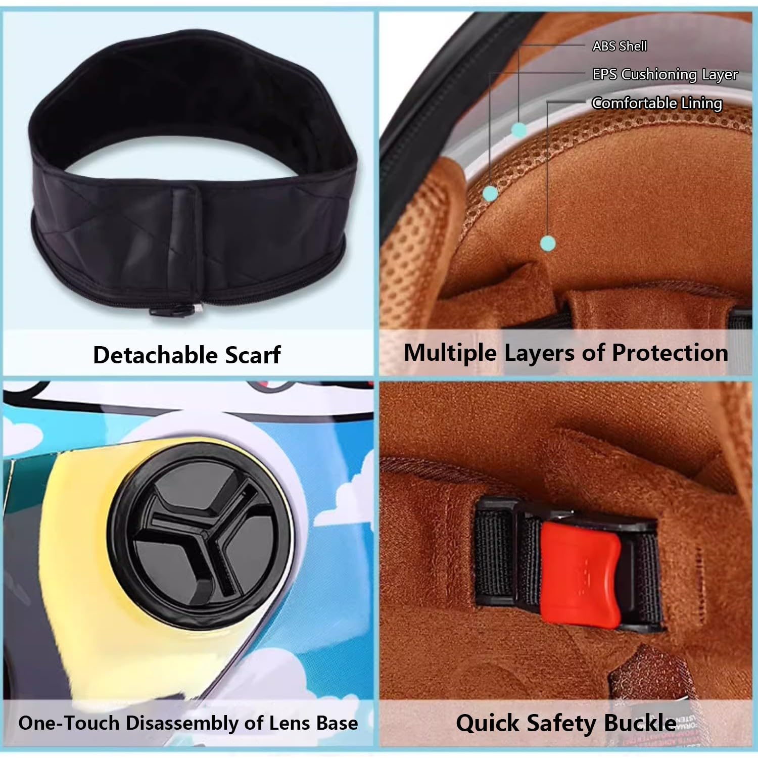 Casque Moto Enfant Casque intégral léger pour Enfants, adapté aux Enfants de 5 à 14 Ans pour draisienne Scooter, Fixation Rapide, 52-56 cm