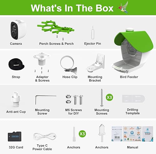 Miniatura 9 de MON - Comedero para pájaros con cámara, alimentador de pájaros desmontable en 2K con tarjeta de 32 GB, tenedor de frutas con tarjeta de 32 GB,