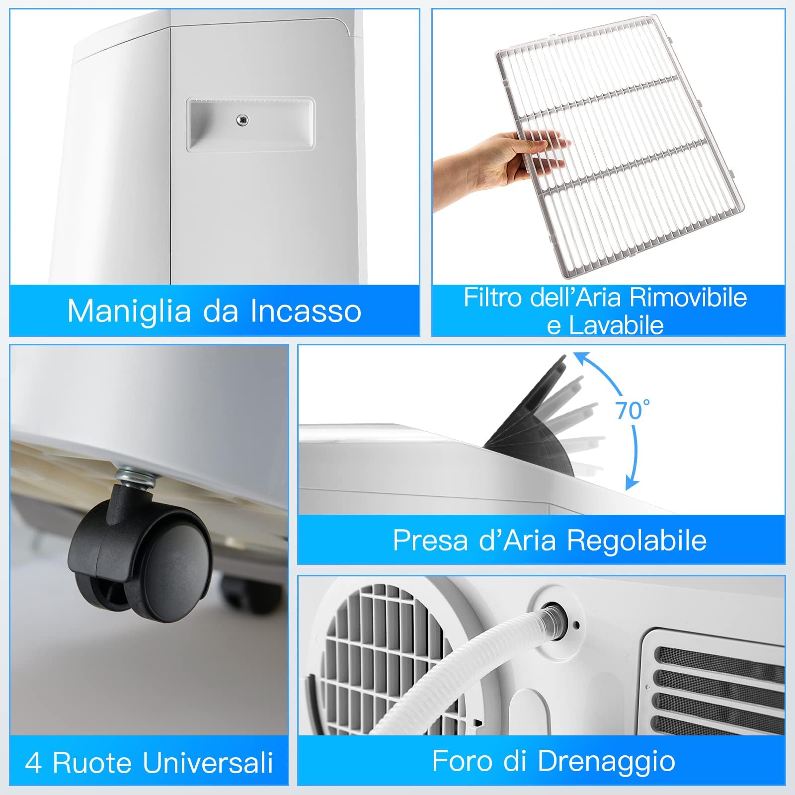 COSTWAY Condizionatore Portatile Caldo e Freddo, 14000BTU/4,1 kW, 5 in 1 Con Raffreddamento, Riscaldamento, Ventola, Deumidificazione e Modalità Notturna, 24H Timer, R290 (14000BTU|28m²+)
