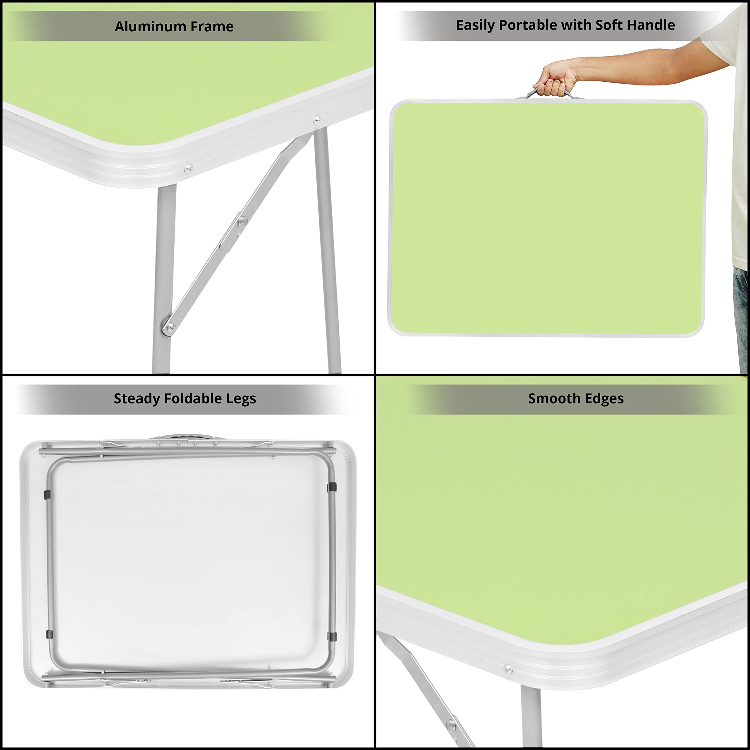 ABOUT SPACE Aluminium Picnic Table Travel Friendly Multipurpose Camping & Hiking Table - Foldable Space Saving Table with Handles & Perfect for Cooking,Indoor & Outdoor (L 80XB 60XH 72 Cm,Green) - Image 3 thumbnail