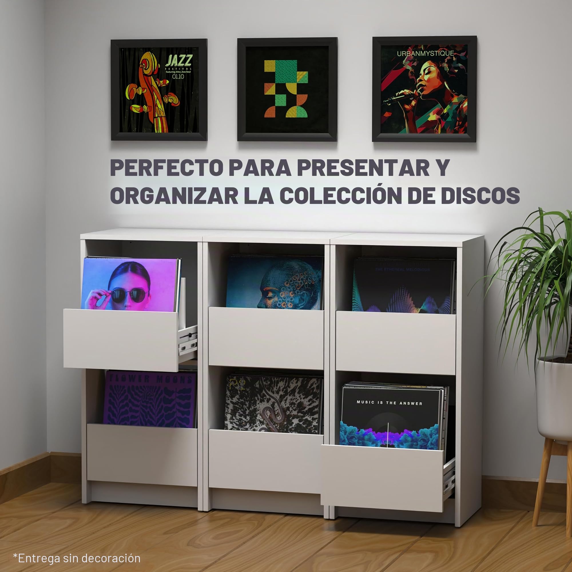 Glorious Vinyl Vault - Armario para Discos de Vinilo con cajones de Cierre Suave para LPs de 12 Pulgadas, Capacidad para 160 álbumes, diseño Modular, Color Negro