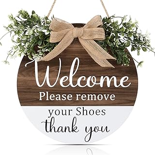 TOARTi Welcome Door Sign Please Remove Your Shoes Front Door Sign No Shoes Wood