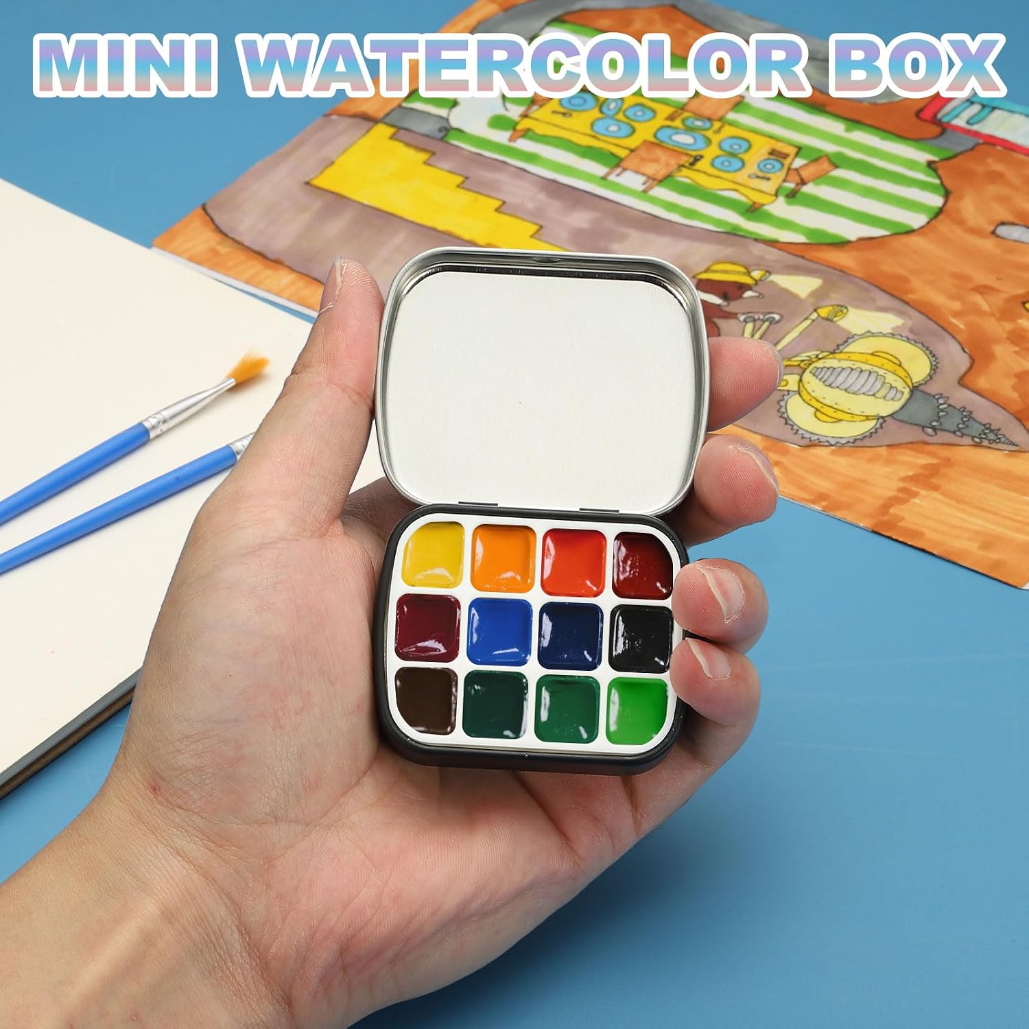 PATIKIL 12 Wells Mini Paint Tin Box, Mini Travel Empty Watercolor Tin Palette Box Portable Metal Paint Storage for Gouache Acrylic Oil Paint, Gray image 3
