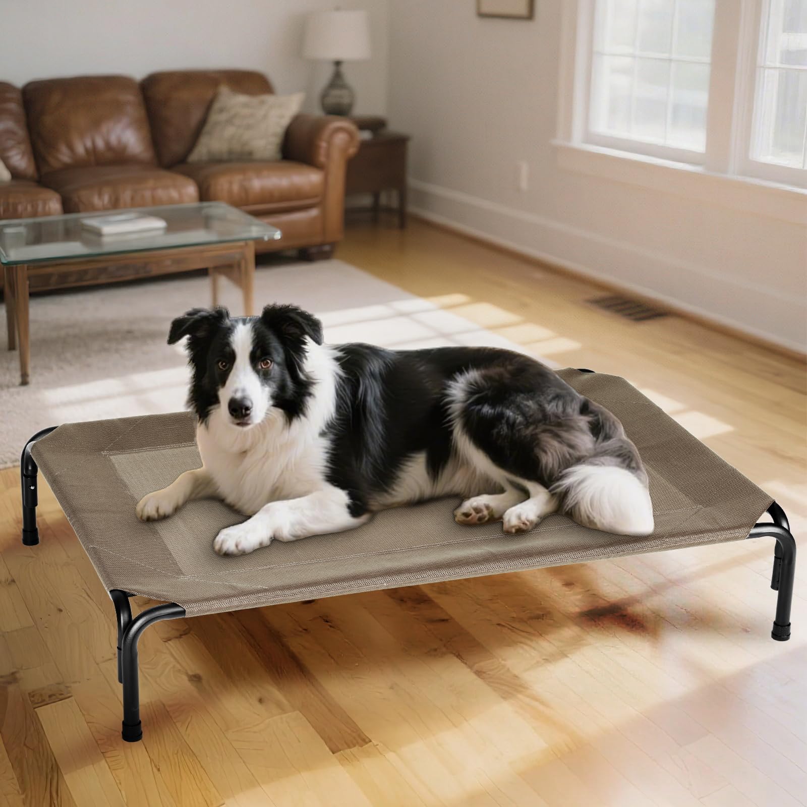 PVY Elevated Dog Bed for Outdoor, XXXL Raised Dogs Cot with Washable Mesh, Cooling Pet Beds Chew Proof Dog Hammock, Metal Frame Lifted Platform for Training Outside Camping, 59 inch Brown - image 6