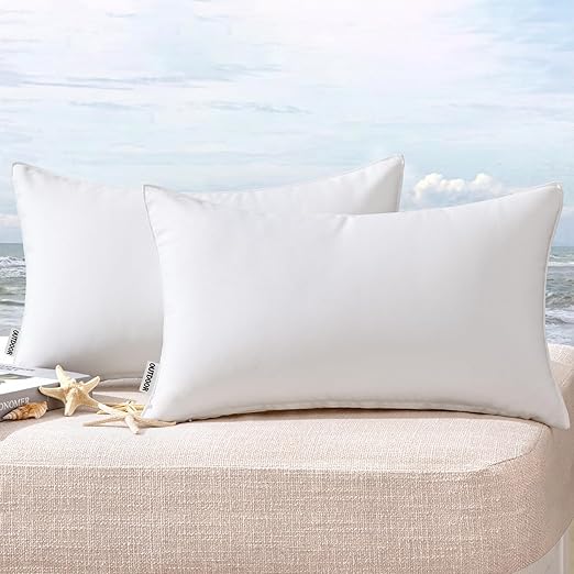 MIULEE Pack of 2 Decorative Outdoor Waterproof Pillow Covers Garden Cushion Sham Throw Pillowcase Shell for Spring Patio Tent Couch 12x20 Inch White