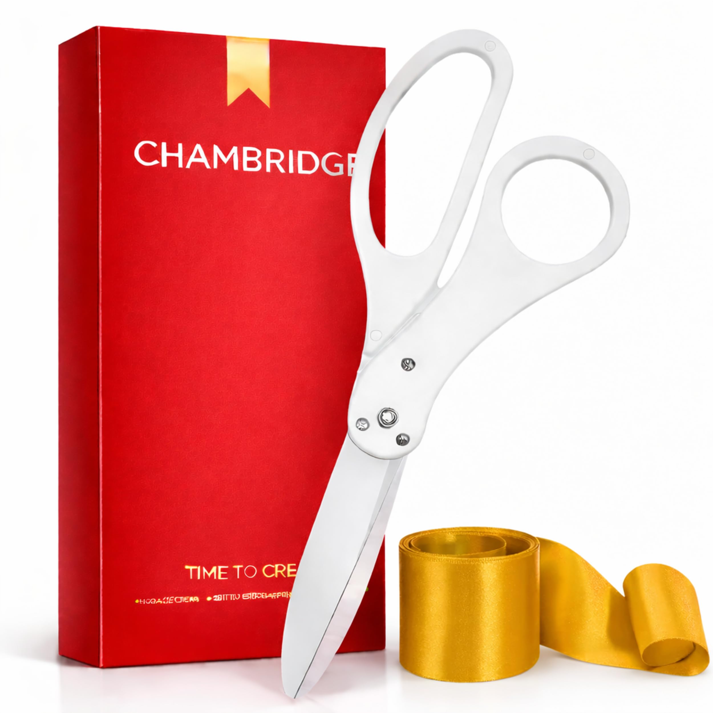 Ciseaux géants blancs de 50,8 cm – Ciseaux de cérémonie extra larges avec ruban doré pour ouvertures d'affaires, décorations d'événements et fêtes d'entreprise (50,8 cm)