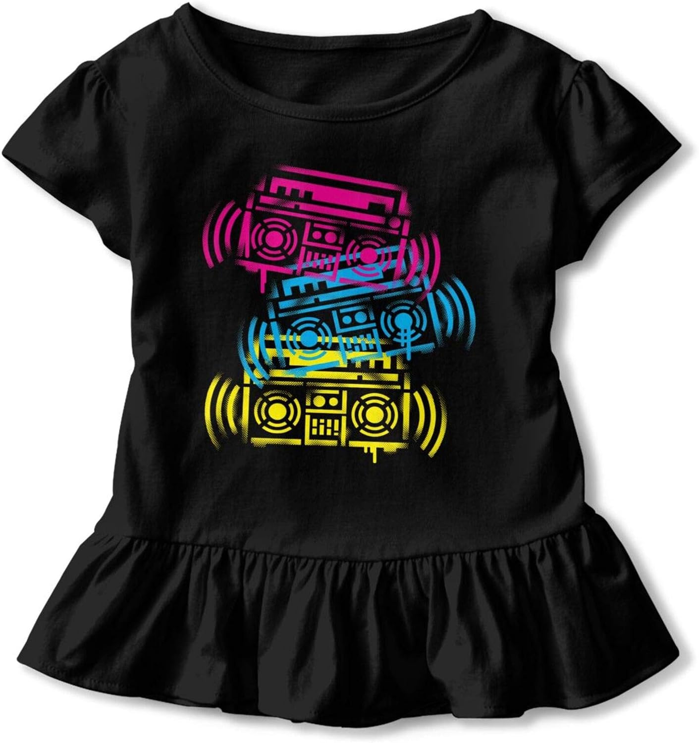 LONEA 80'S Stenciled Boomboxes Toddler Girl's Ruffle T