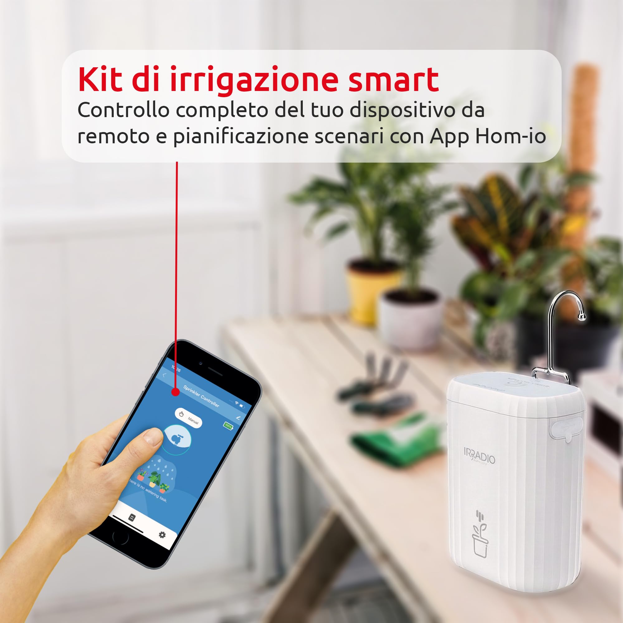 IRRADIO IR-DRIP Kit irrigazione smart WiFi per piante da interno e balcone | Estensione massima 15mt | Alimentazione con batteria ricaricabile | Controllo tramite APP