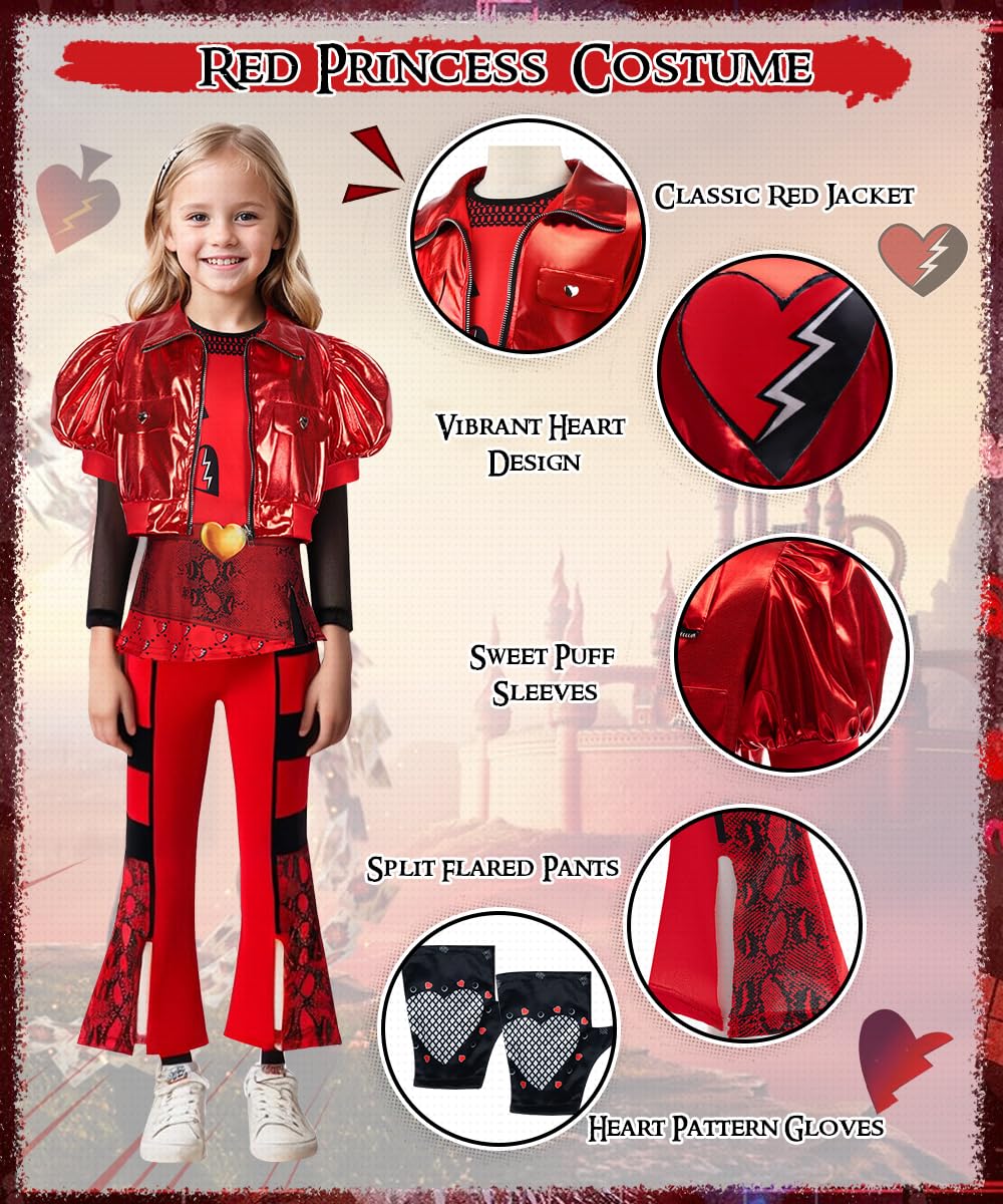 Costume Rise of Red Bambina, Vestito Rise of Red con Giacca Camicia Pantaloni Parrucca, Regalo per Bambino, Costume Rosso per Halloween Carnevale Cosplay