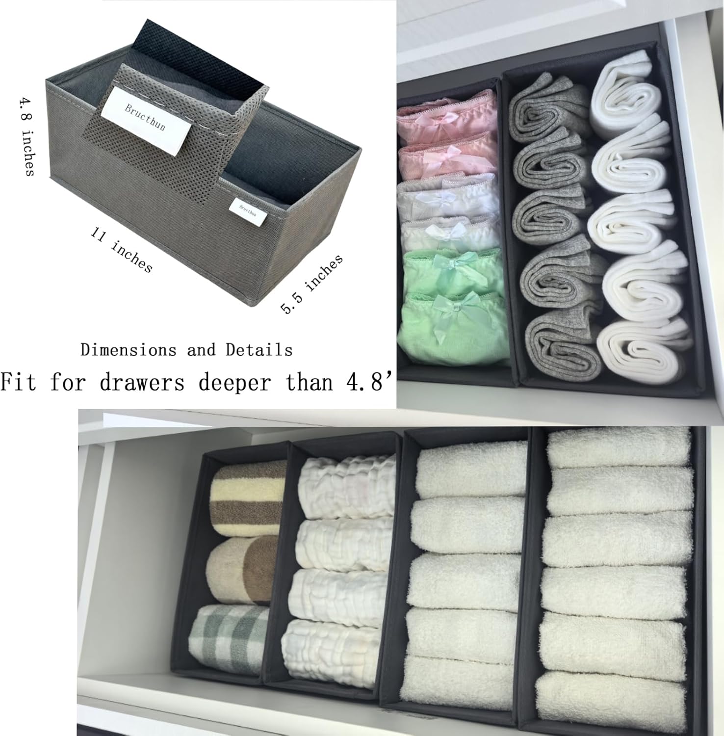 socks drawer organizer gray 3-pack in dresser