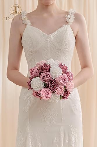 Miniatura 3 de TINGE TIME Flores artificiales, 25 rosas falsas con tallo para ramos de boda, centros de mesa, arreglos, fiestas, baby shower, decoración del hogar