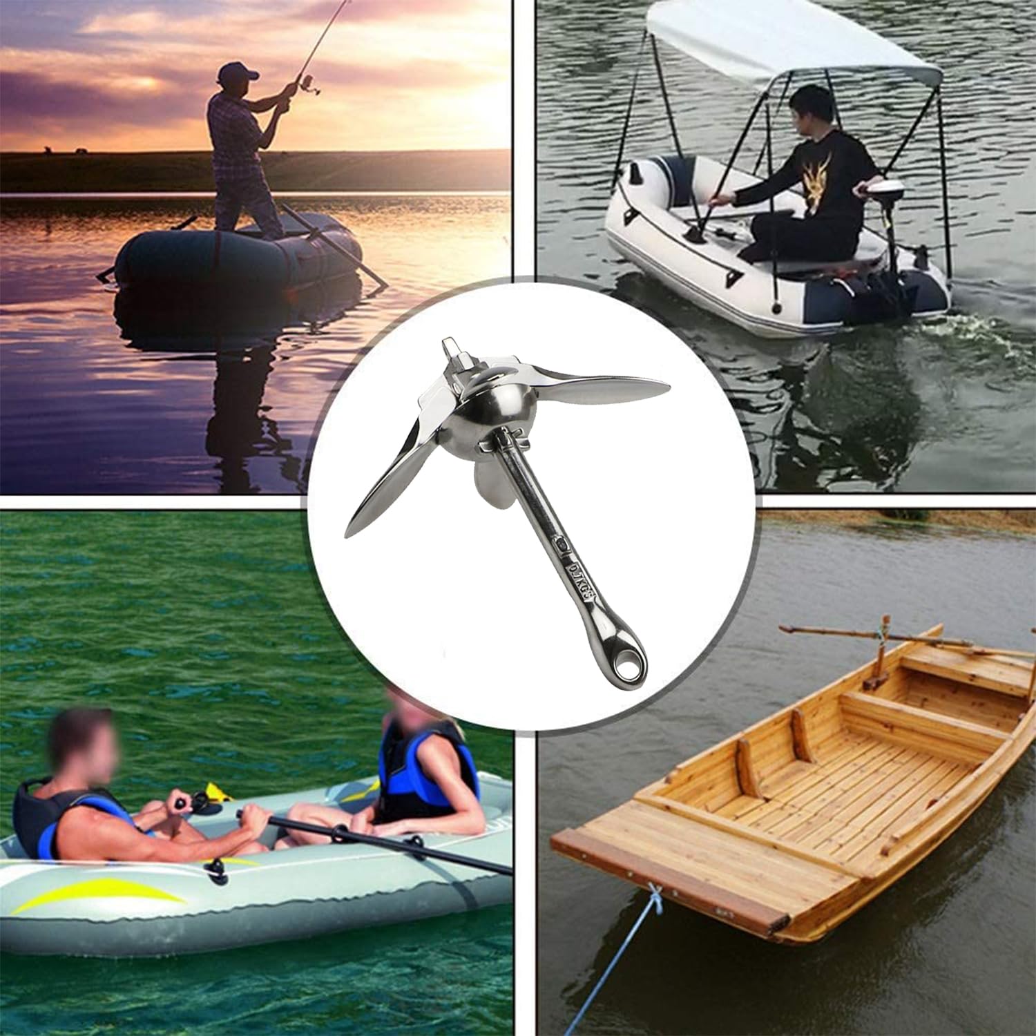 Durevole Ancora a Ombrello, Ancoraggio in Acciaio Inox 0.7kg, Kit di Ancoraggio per Canoe Jet Ski SUP Paddle Board