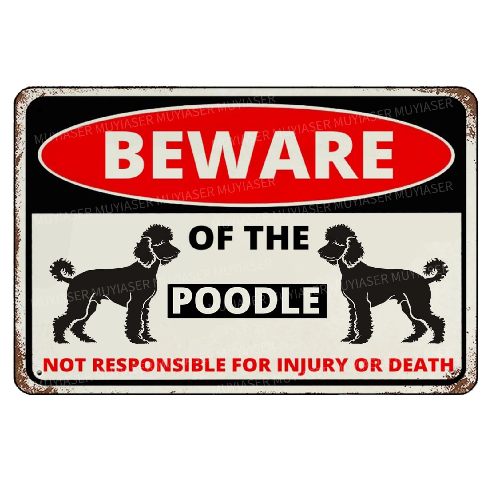 Bigccaee Metalsignxhba2356 Beware Of The Dog Poodle Sign Aluminum Metal Tin Signs Outdoor Metal Tin Sign 8X12 Inch