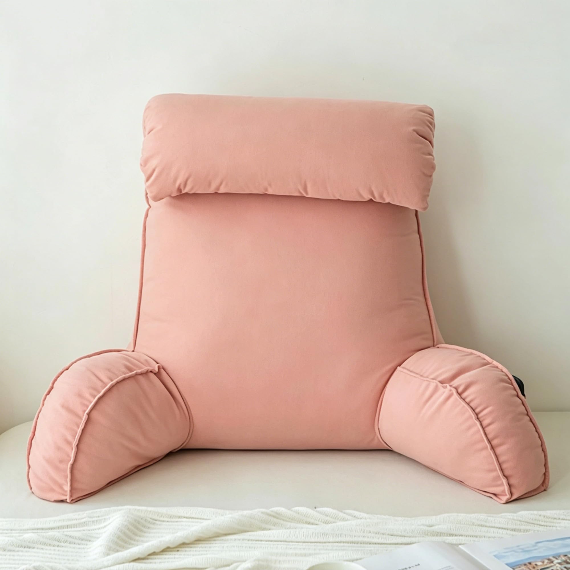 Hruile Cuddle Cushion with Headrest, Reading Pillows for Sitting in Bed Adult & Kids, Back Support Cushion with Detachable Neck Roll, Washable Backrest Support Pillow (75×40×55cm,Pink)