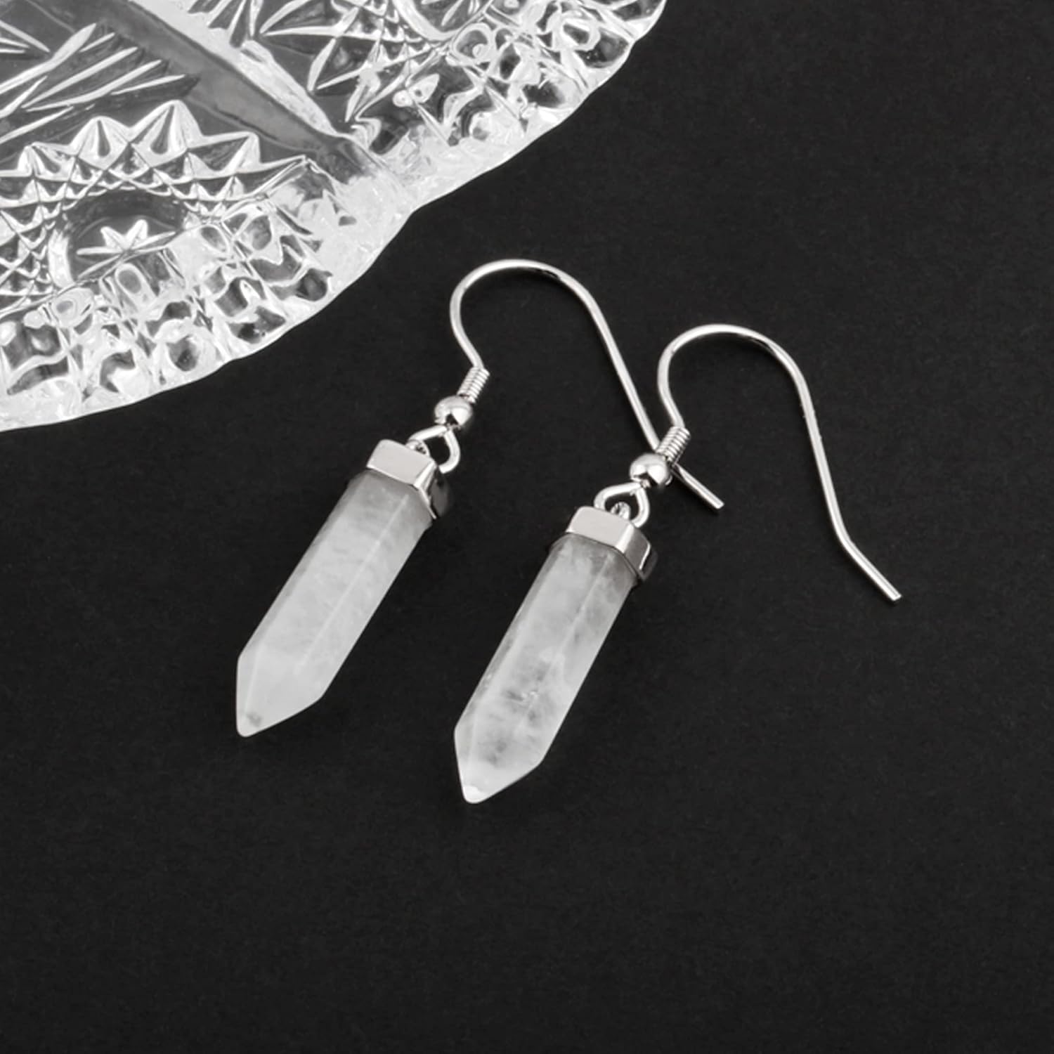 925 Sterling Silver Genuine White Quartz Dangle Drop Hook Earrings for Women - Image 6
