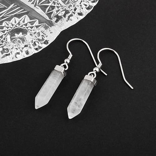 Miniatura 6 de 925 Sterling Silver Genuine White Quartz Dangle Drop Hook Earrings for Women