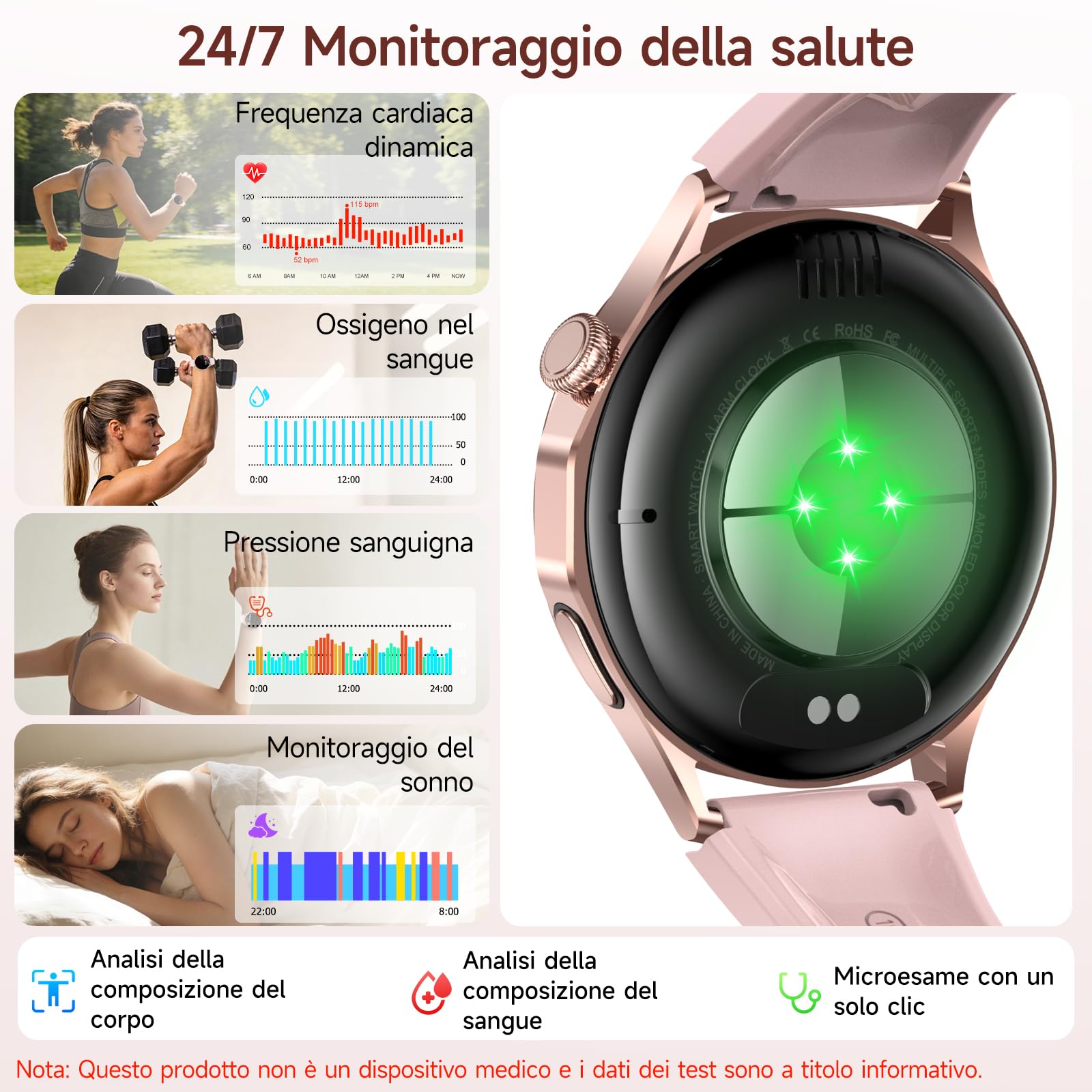2026 Nuovo Smartwatch Donna con ECG/HRV/Acido Urico/Lipidi,1.32" AMOLED Orologio con 24H Chiamate, Pressione Sanguigna, Salute femminile, Cardiofrequenzimetro, Sonno, SOS, Fitness Watch Android e iOS