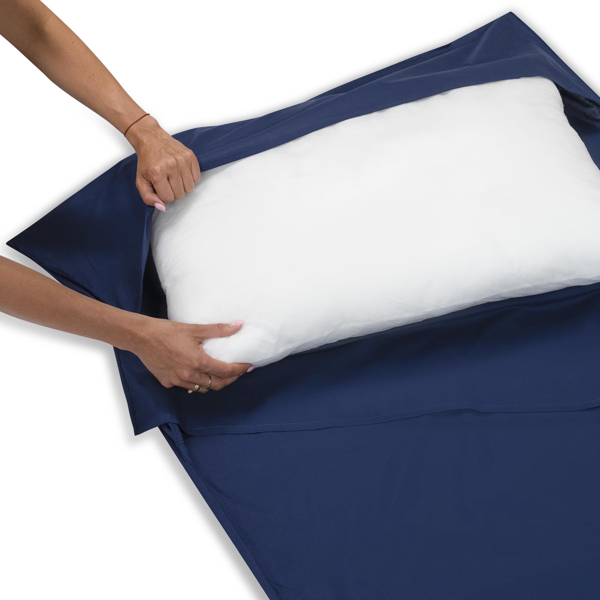 Sac de couchage en coton avec fermeture éclair et compartiment pour coussin - Idéal comme sac de couchage d'été ultra léger pour les voyages - Sac de couchage intérieur petit fin et léger