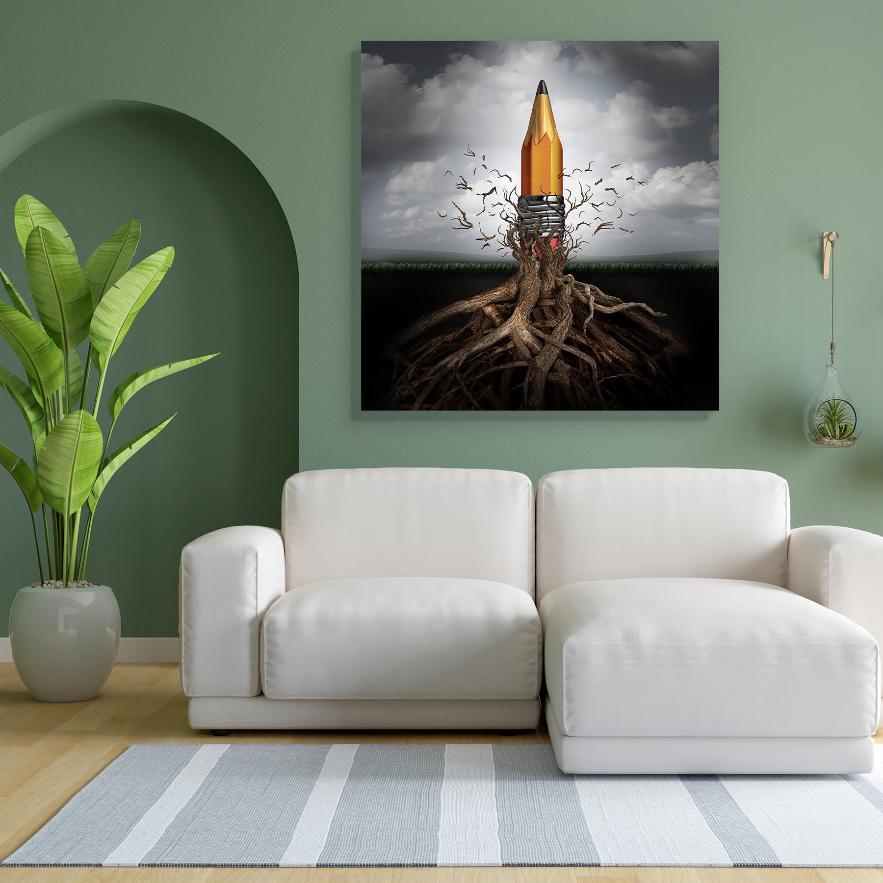 ArtzFolio Rise Of Ideas & Innovation As A Pencil | Unframed Premium Canvas Painting for Bedroom & Living Room | 24 x 24.8 inch (61 x 63 cms)