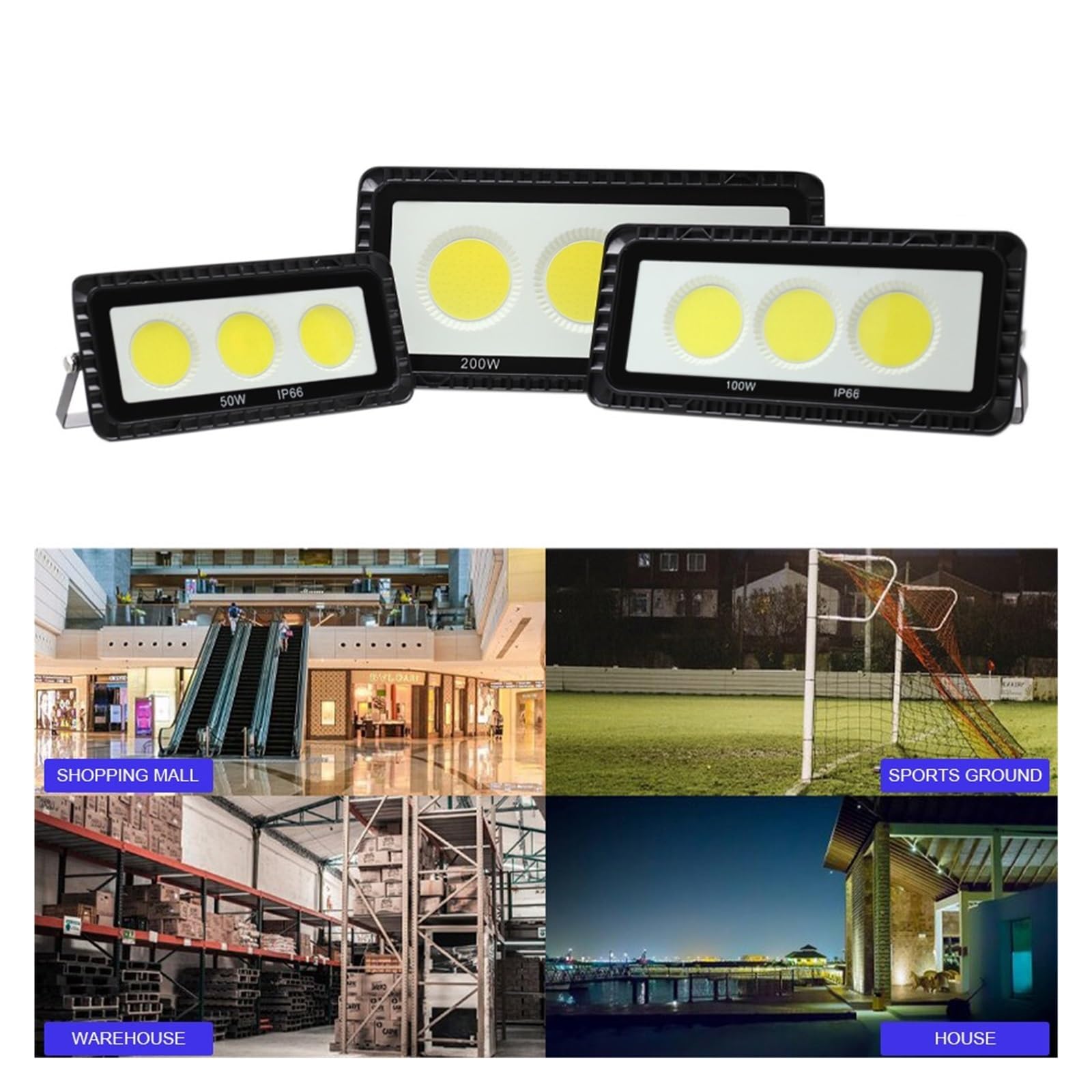 MINING Proiettori per esterni, Proiettore For Esterni A LED For Esterni COB Proiettore For Esterni 50W 100W 200W For Lampione Da Giardino Riflettore A LED(Cold white,ModelB 50W)