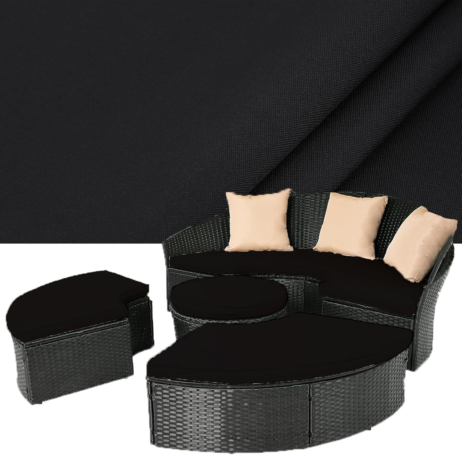 SOWINOS Outdoor Round Daybed Cushion Cover, 66" 5 Piece Set