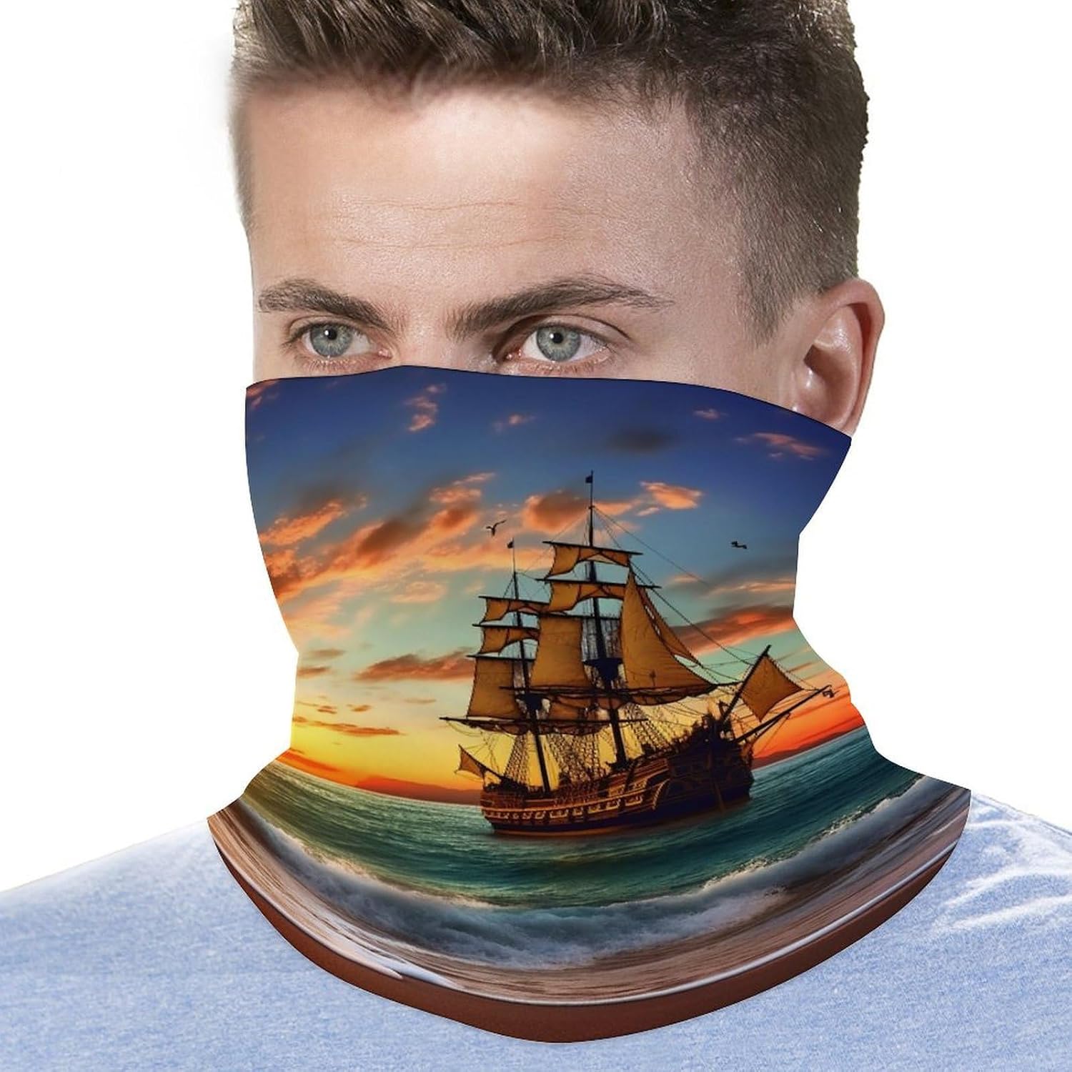 Sun Protection Neck Gaiter Pirate Ship in The Sunset Balaclava Fishing Mask Hiking Cycling Sports Scarf