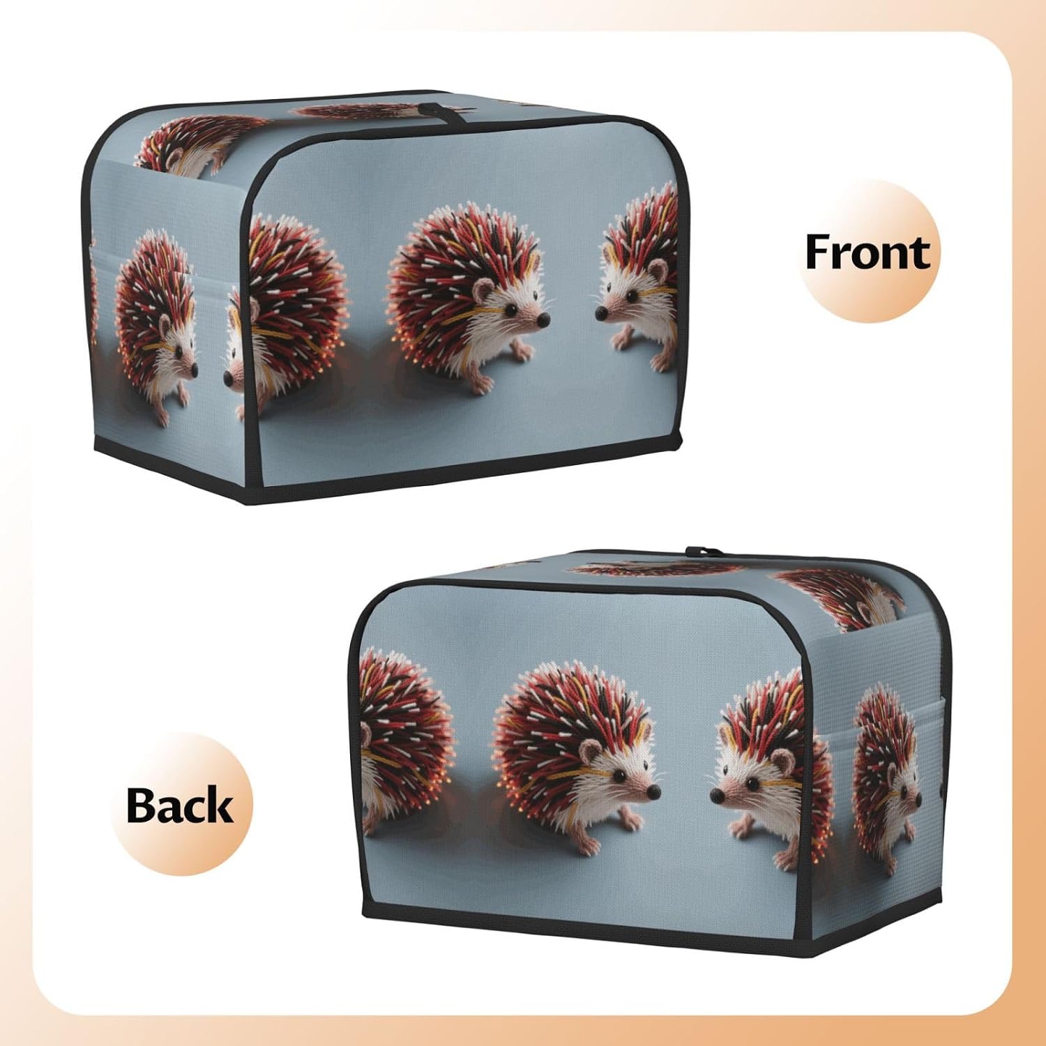 Little Hedgehog Toaster Cover 2 Slice, Waterproof Bread Machine Covers with Pockets Universal Size Kitchen Small Appliance Cover with Handle, Dust and Fingerprint Protection