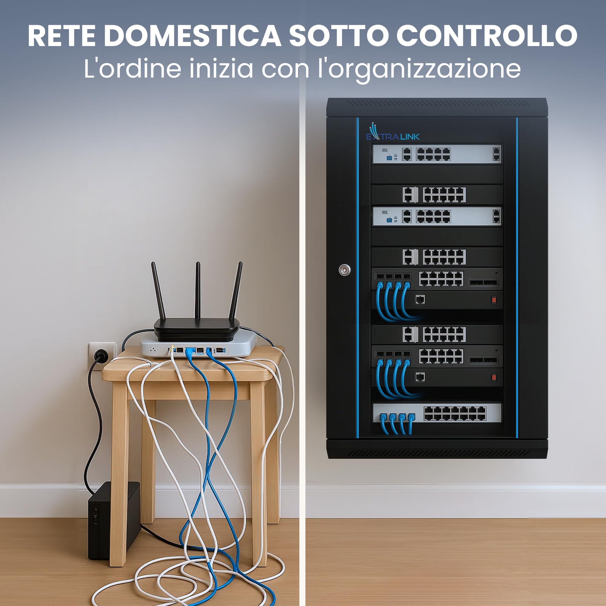 EXTRALINK Rack 19 cali 12U 600x450 mm szafa montażowa ścienna podłogowa 60 kg drzwi szklane 180° czarny