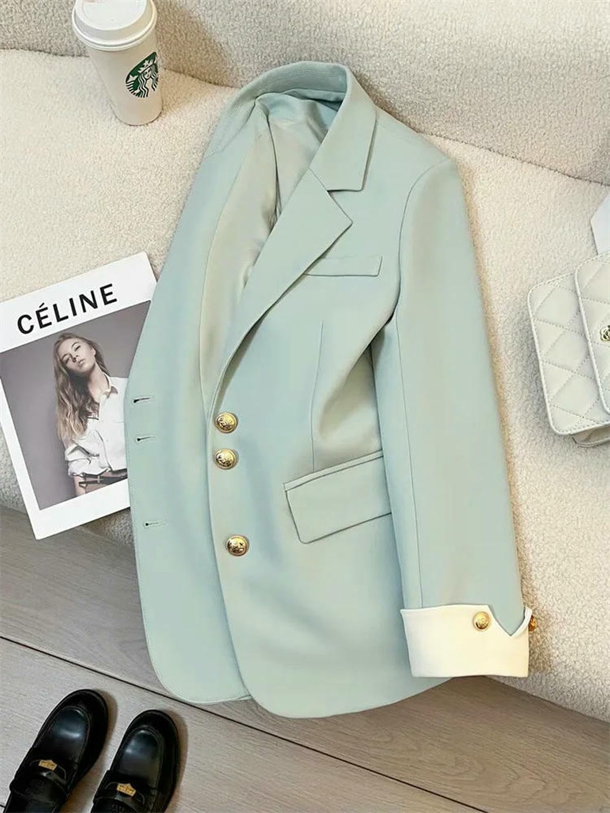 Abbigliamento Donna Donne Officile Lunga Lunga Lady Blazers Autotungno Invellato Singolo Singola Singola Singola Scella-Nero-s