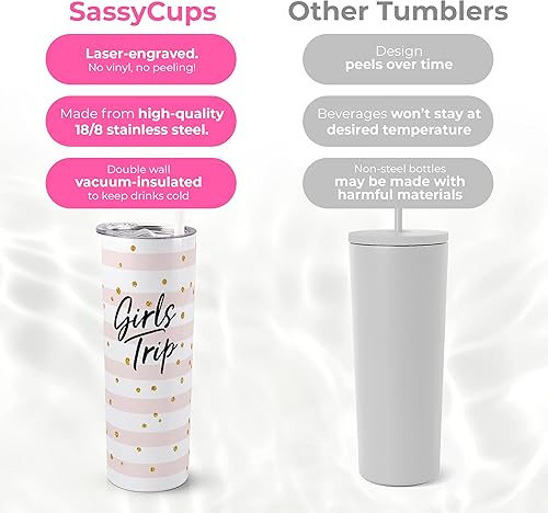 Miniatura 6 de Vaso de viaje para niñas – Vaso de vino de playa aislado al vacío de acero inoxidable – Juegos de despedida de soltera – Noche de niñas, vaso