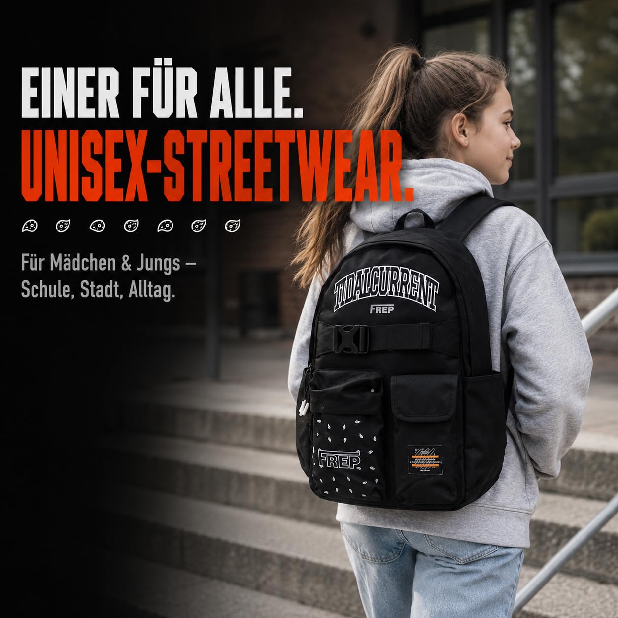 POSH Plecak szkolny, dla nastolatków, chłopców, 25 l, wentylacja pleców, czarny, poliester Oxford, tkanina siatkowa 3D, klamra z tworzywa sztucznego, do gimnazjum, szkoły zawodowej, na uczelnię, czas