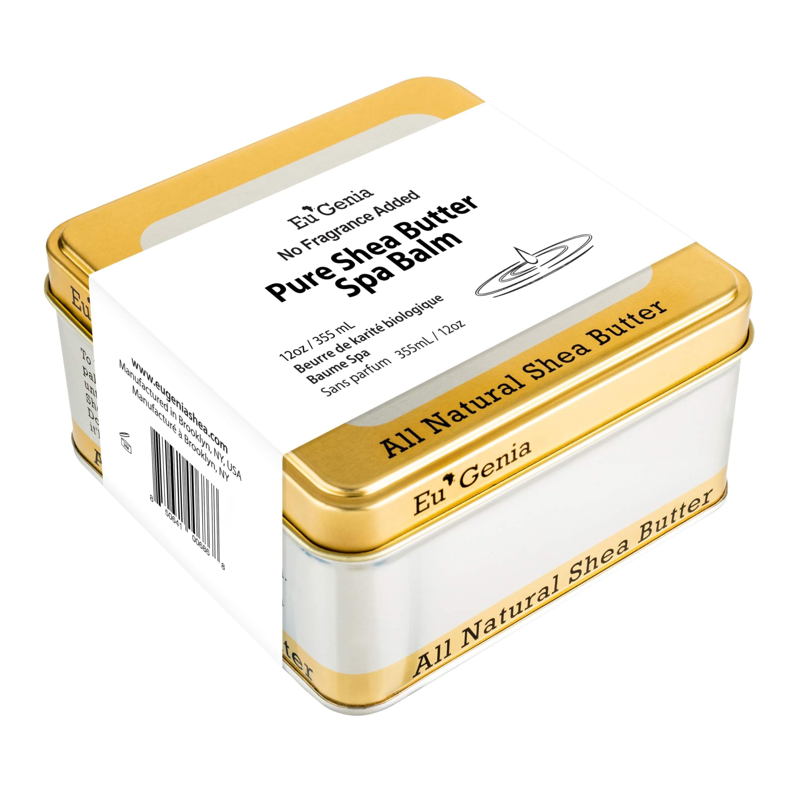 Eu'Genia Anti-Aging Shea Butter Balm: Unscented 12 oz, 100% Pure Unrefined Ghanaian Shea, Premium Face & Body Moisturizer for All Skin and Hair Types