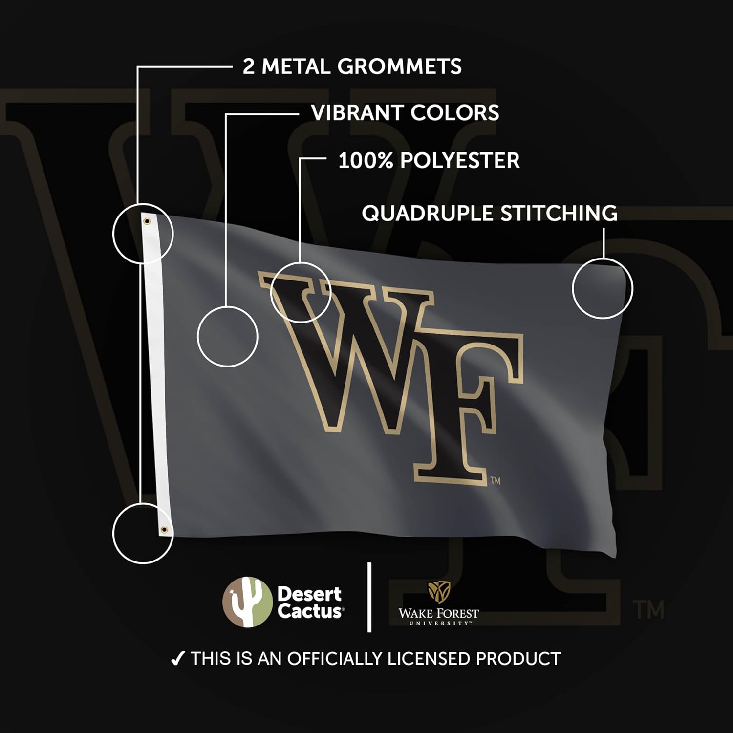 Desert Cactus Wake Forest University WFU Flag - 3 x 5 Feet Deacons Banner, Indoor/Outdoor Durable Fabric, 100% Polyester Design (Style Z)