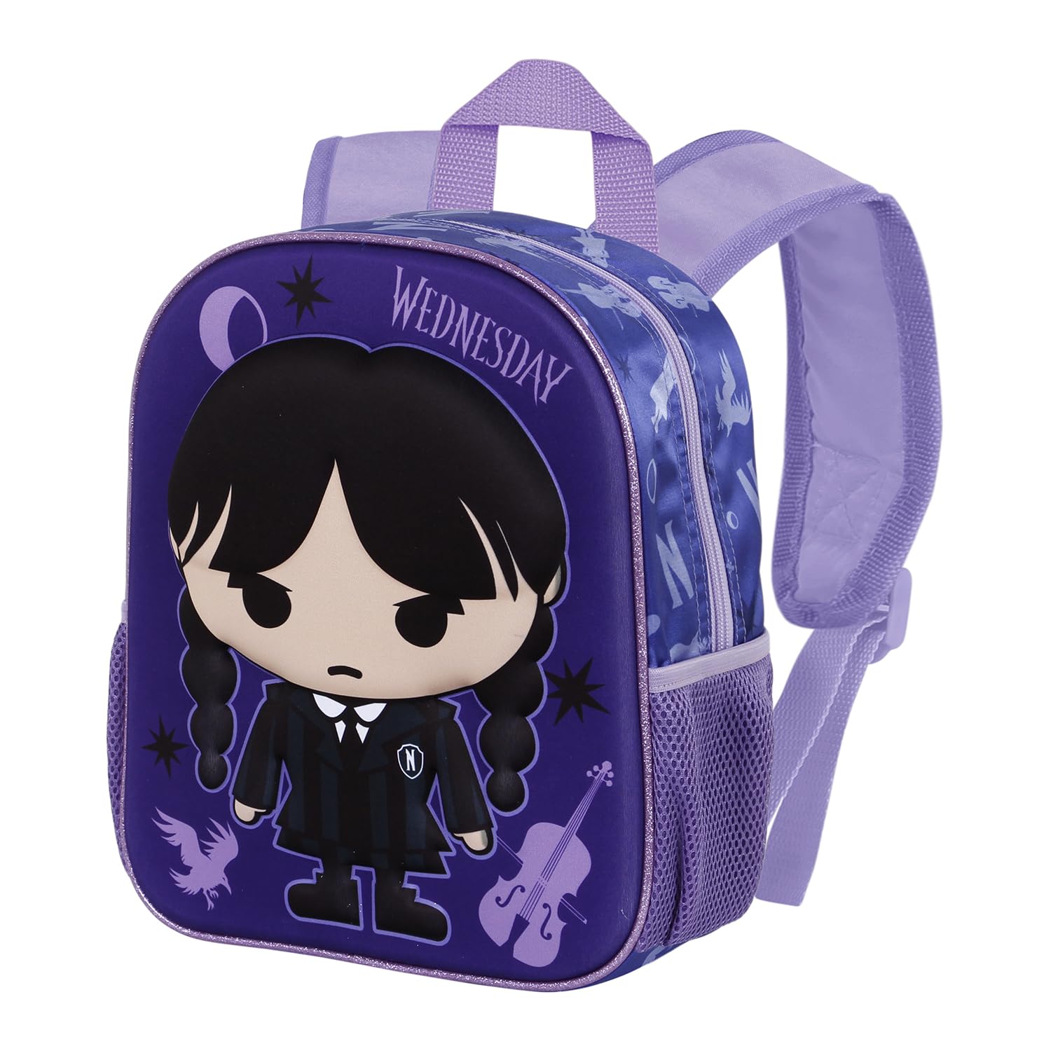 KARACTERMANIA Wednesday Miércoles Chibi-Mochila 3D Pequeña, Lila, 26 x 31 cm, Capacidad 8.5 L