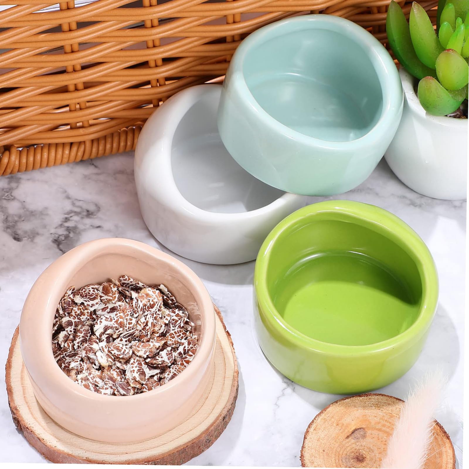 Lot de 3 Bols en Céramique pour Hamster - Gamelles Anti-morsure pour Animaux de Compagnie (Rose, Bleu, Vert)