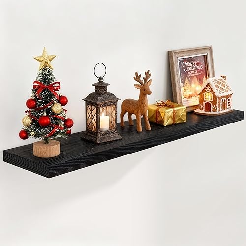 Fun Memories Black Floating Shelves 48 Inch Long, Wood Wall Shelves 48x9.3x1.5, 9.3 Inch Deep Floating Shelf for Wall, Large Black Shelves for Home