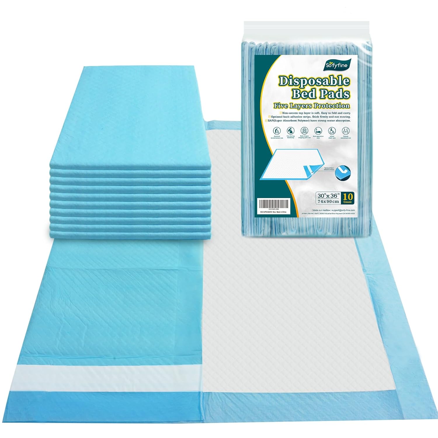 SOFYFINE Disposable Bed Pads with Adhesive Strips 30 x 36 in (10 Count