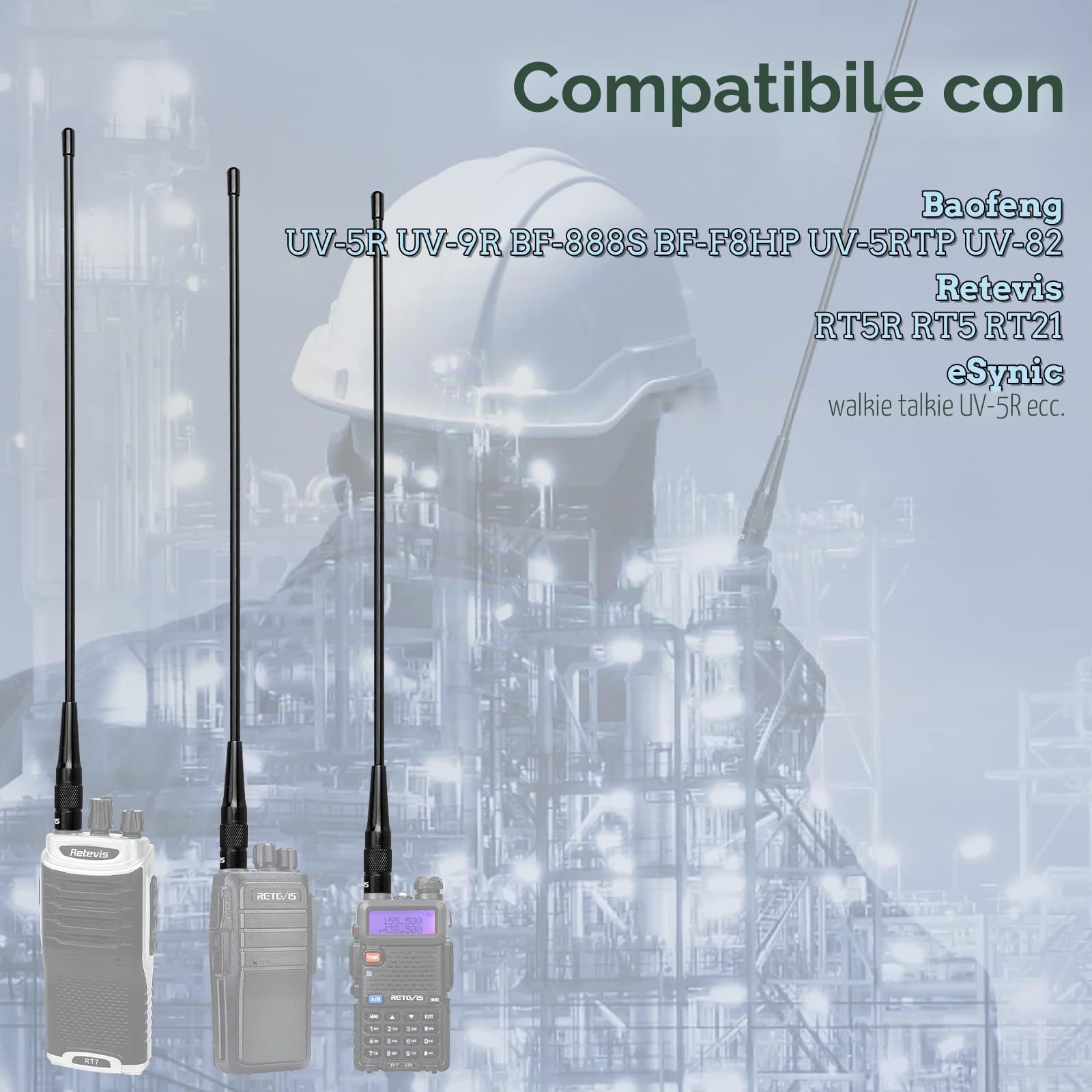 Retevis RHD771 Antenna Ricetrasmittenti Elite Frusta 38CM SMA-F Doppia Banda 144/430 MHz Compatibile con Baofeng UV-5R