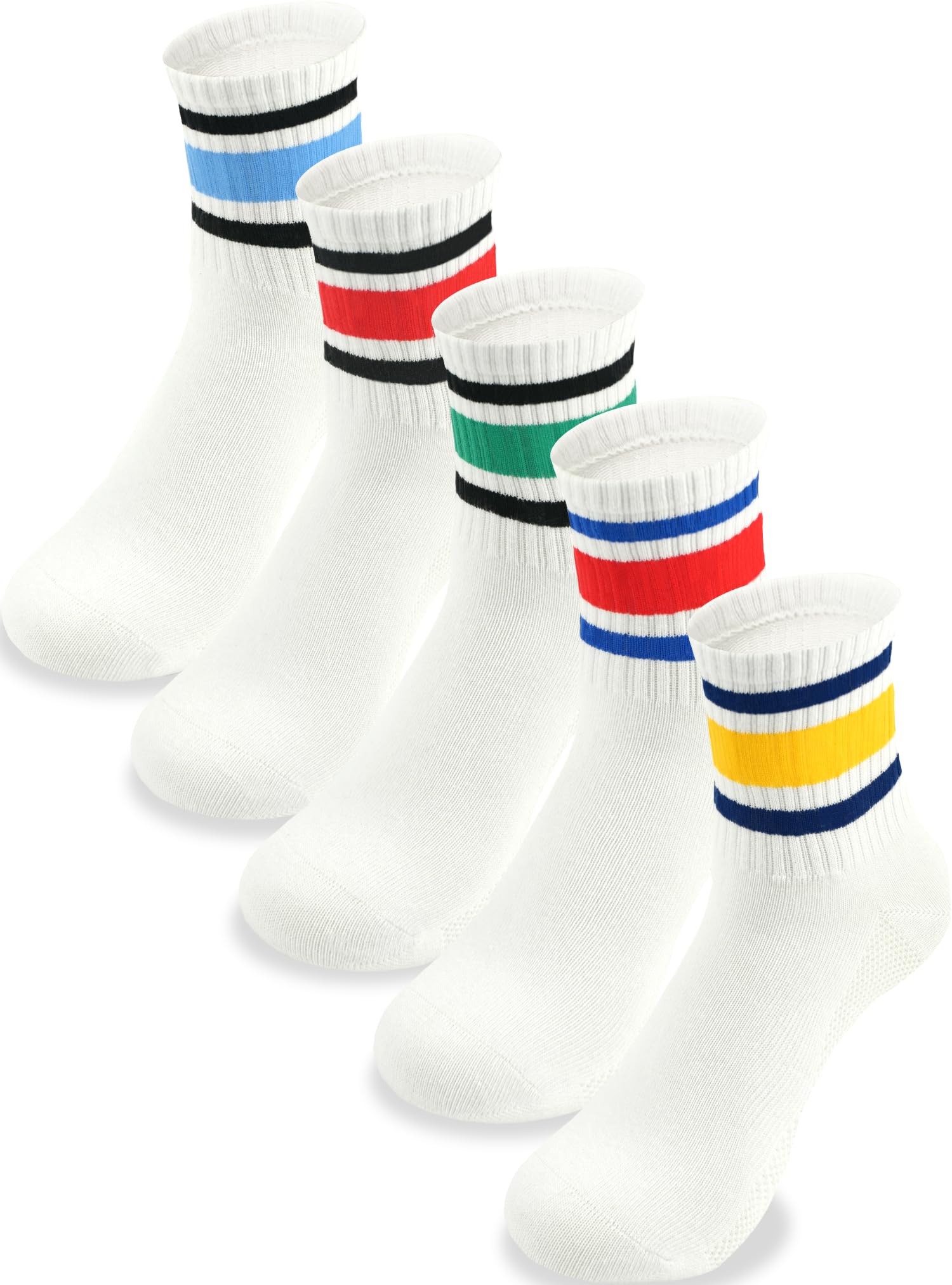 Boys Socks Athletic Crew Cotton Seamless Toes Breathable 5-Pack 4-18Years