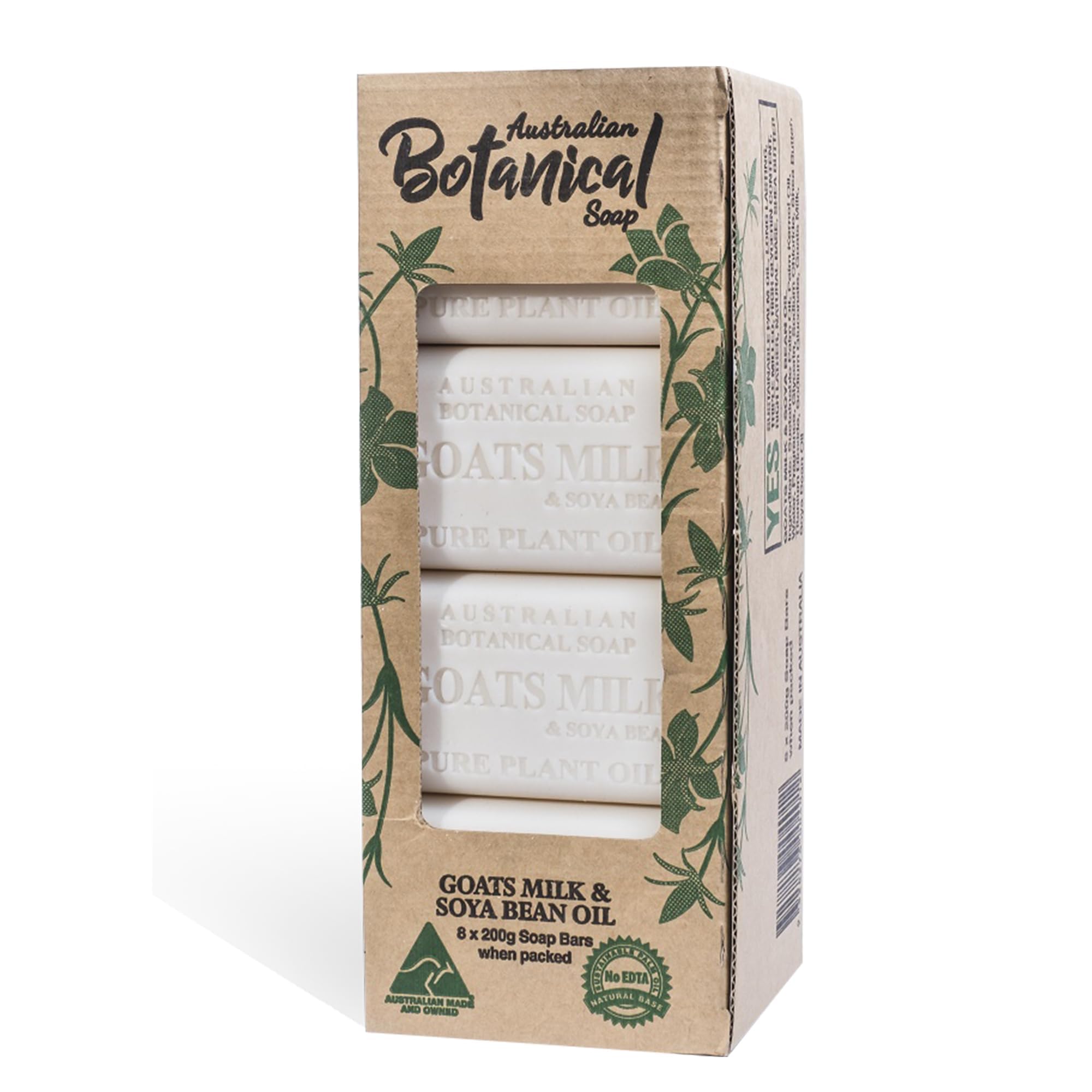 Australian Botanical Soap Goats Milk Bars, 6.6 oz Each, Pack of 8, Triple Milled with Soya Bean Oil & Organic African Shea Butter, Cleansing Bar Soap, Packaging May Vary
