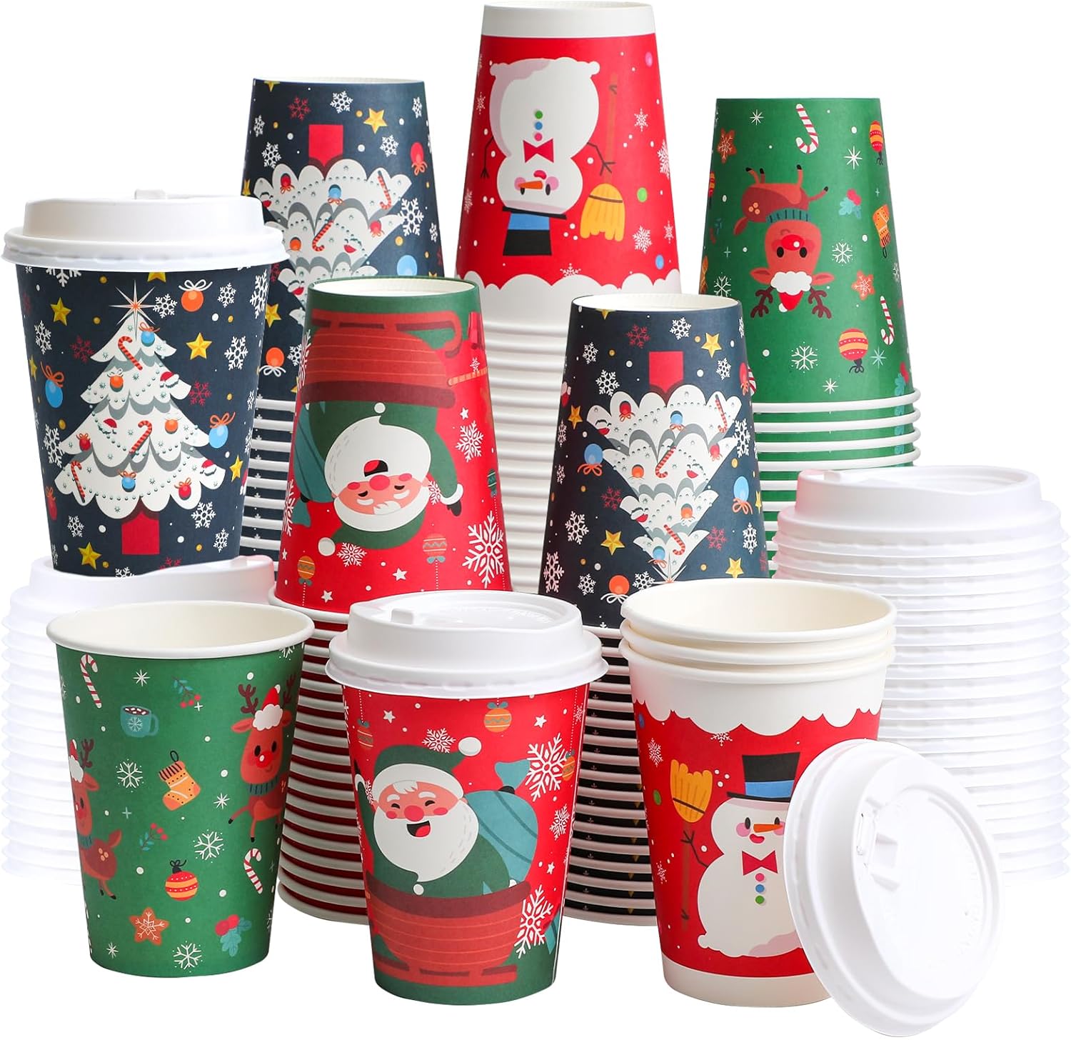 BYSNOW 100 Pack 12 oz Paper Cups with Lids, Disposable Coffee Cups for Christmas, To Go Cups for Hot and Cold Drinks, Beverage